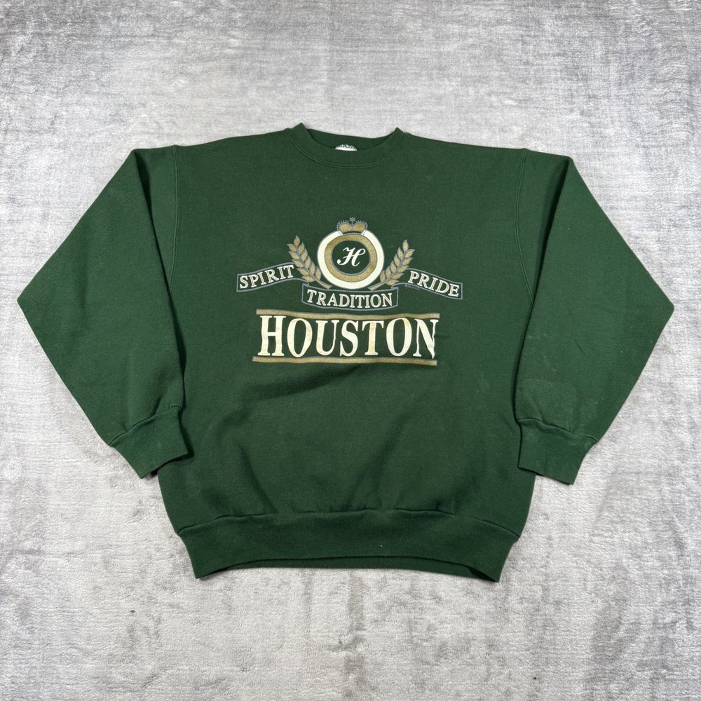 Houston Sweatshirt Mens Large Green Vintage 1992 Spirit Tradition Pride Crest